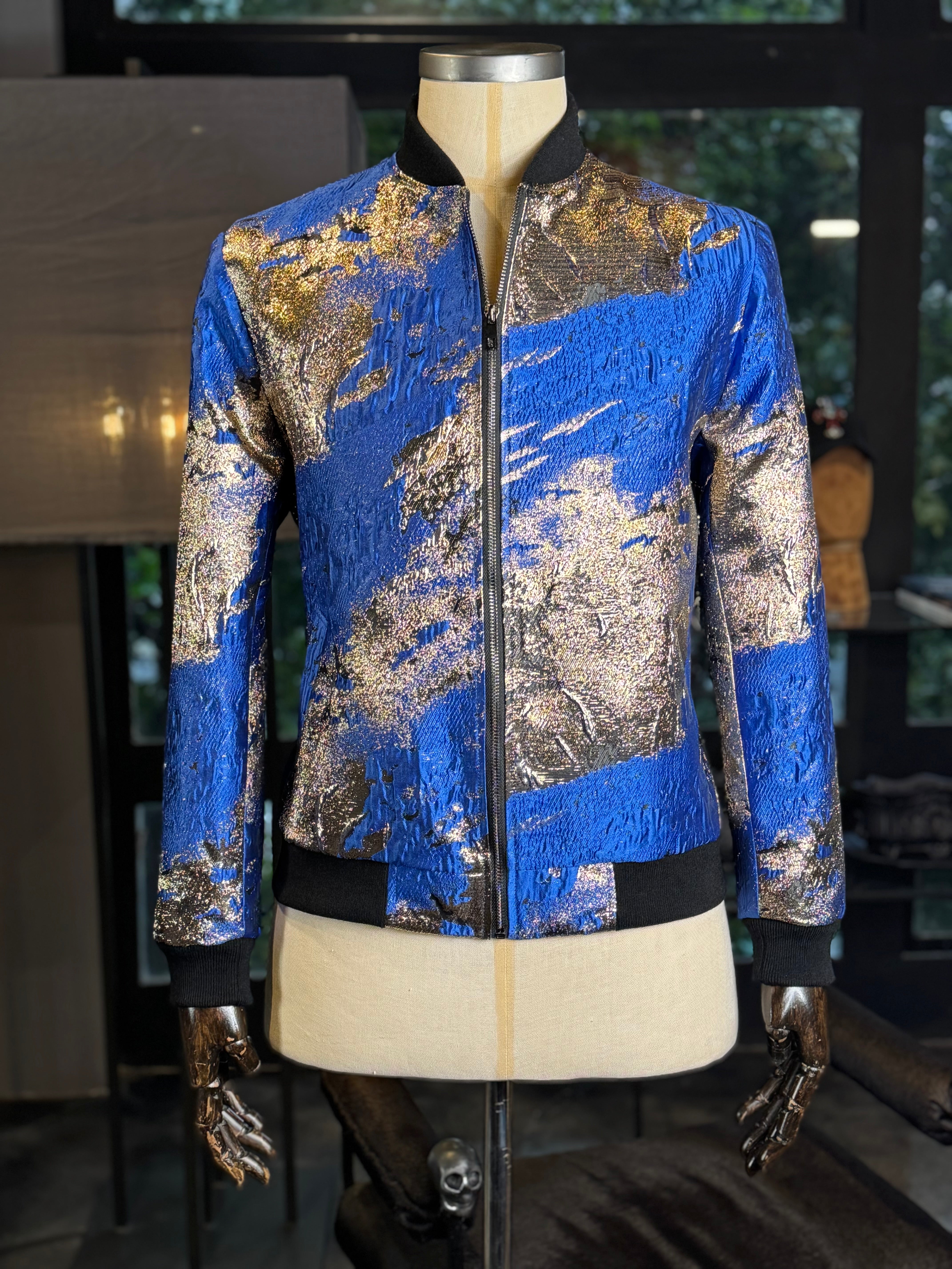 Bomber azul manchas oro
