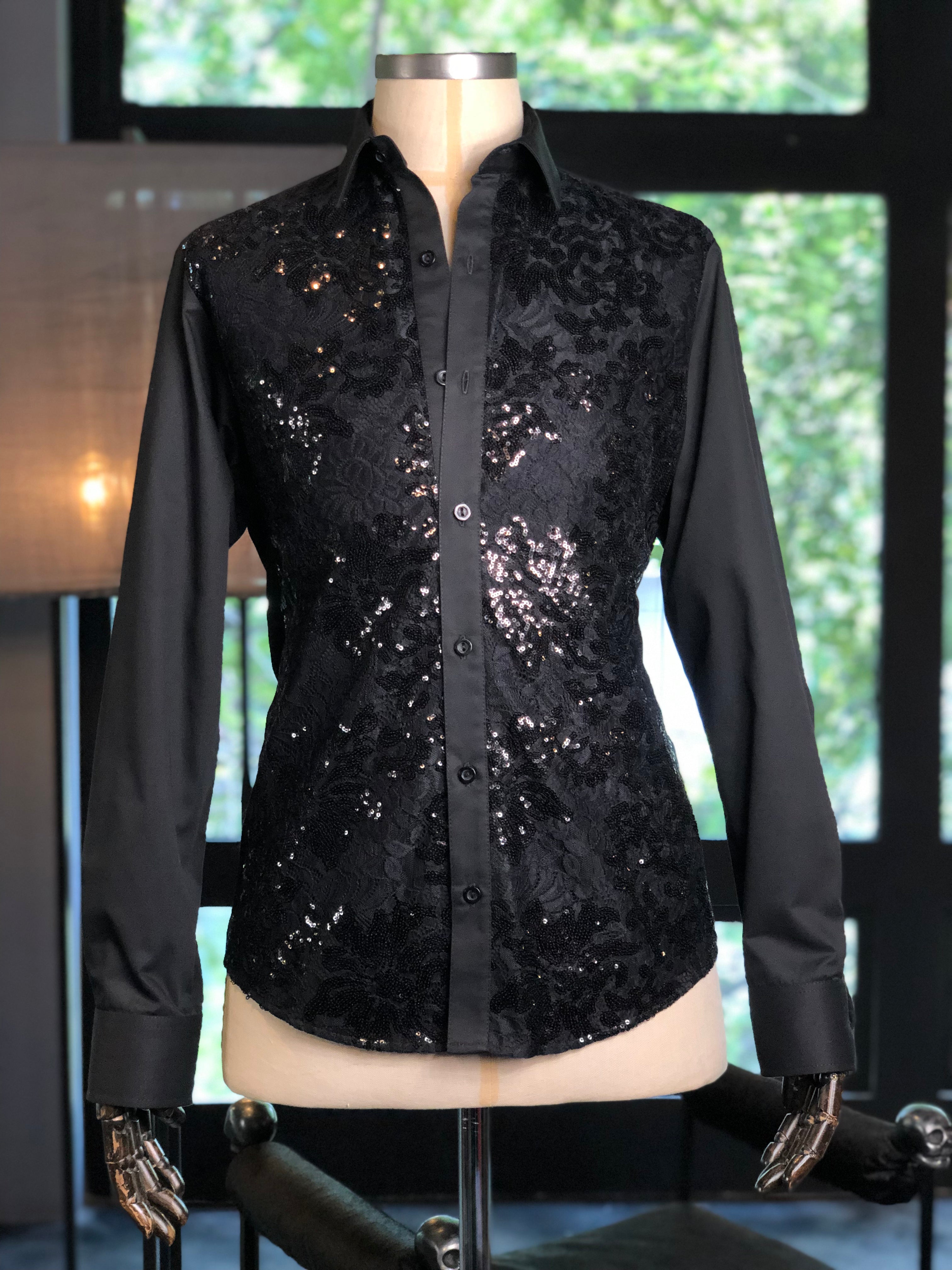 Camisa negra encaje floral