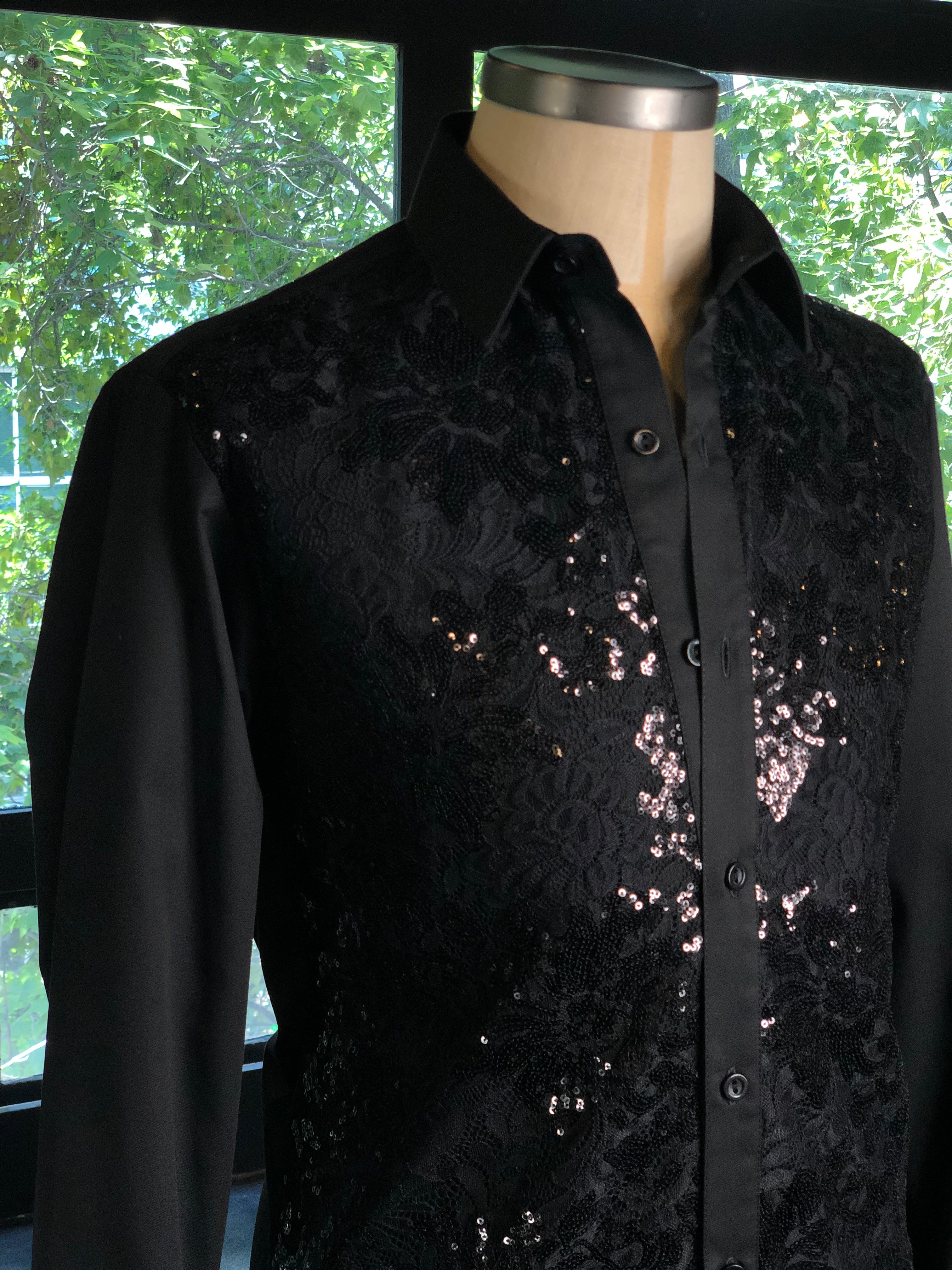 Camisa negra encaje floral