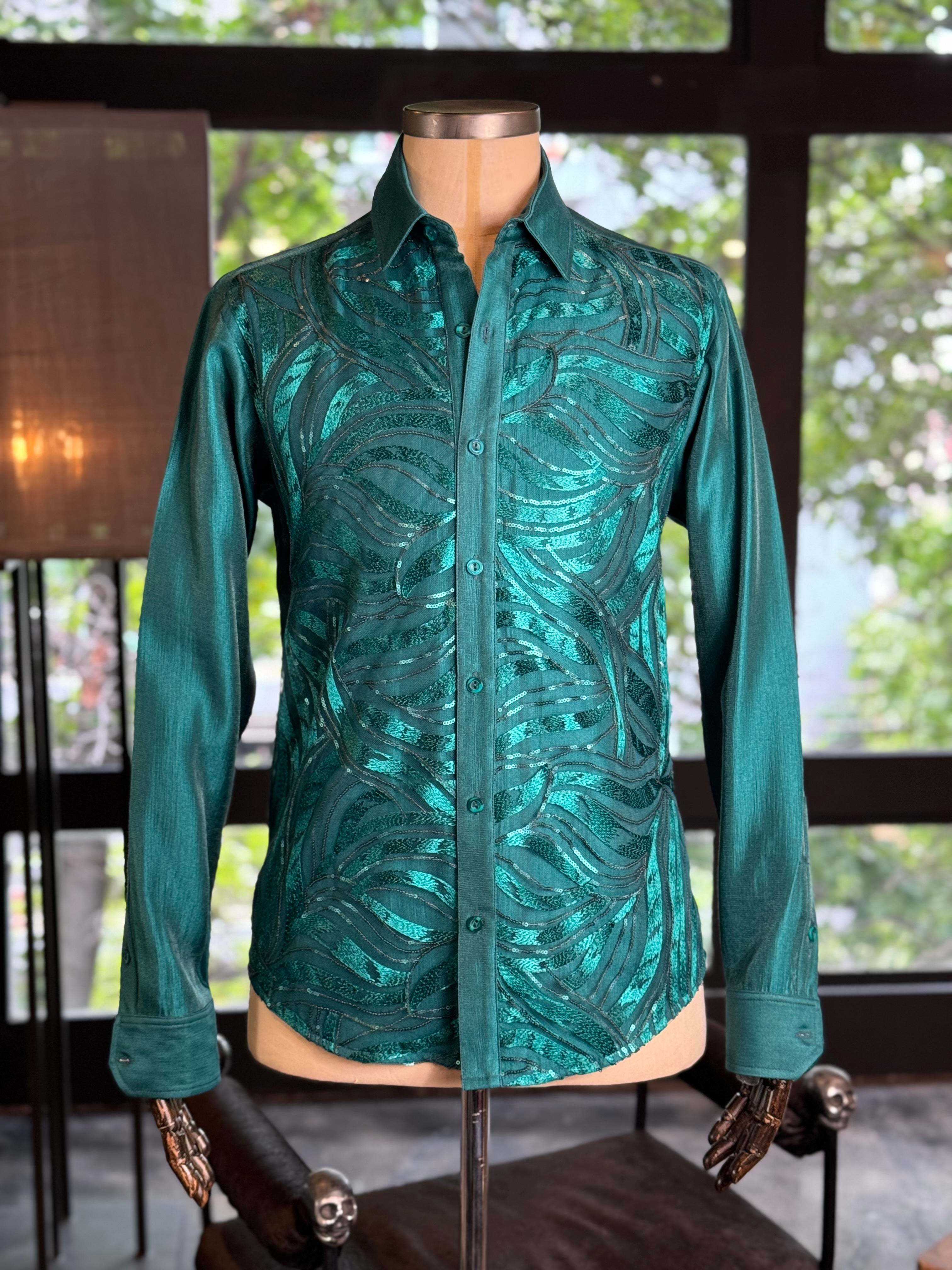 Camisa verde turquesa lentejuelas