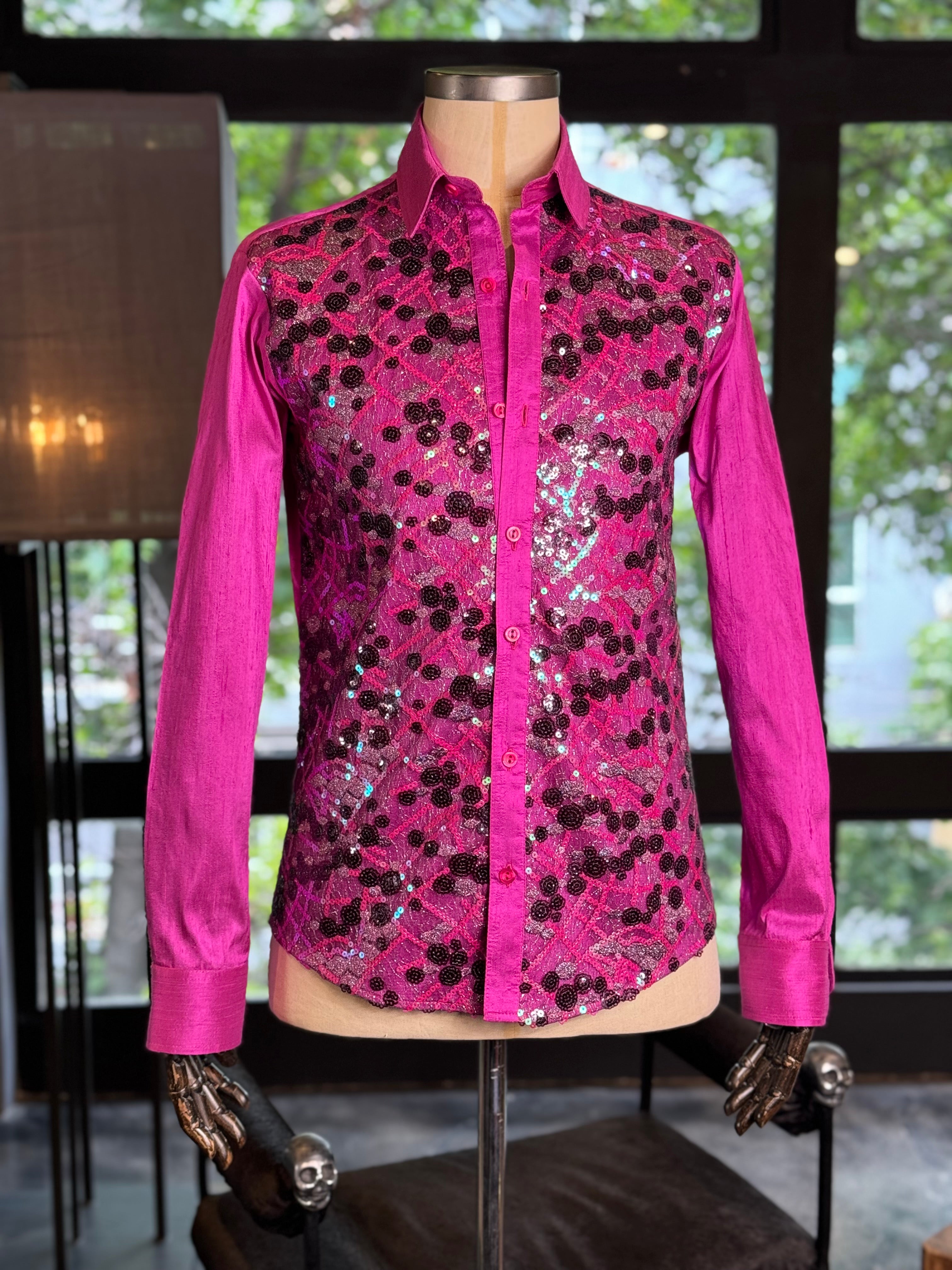 Camisa fucsia seda lentejuelas