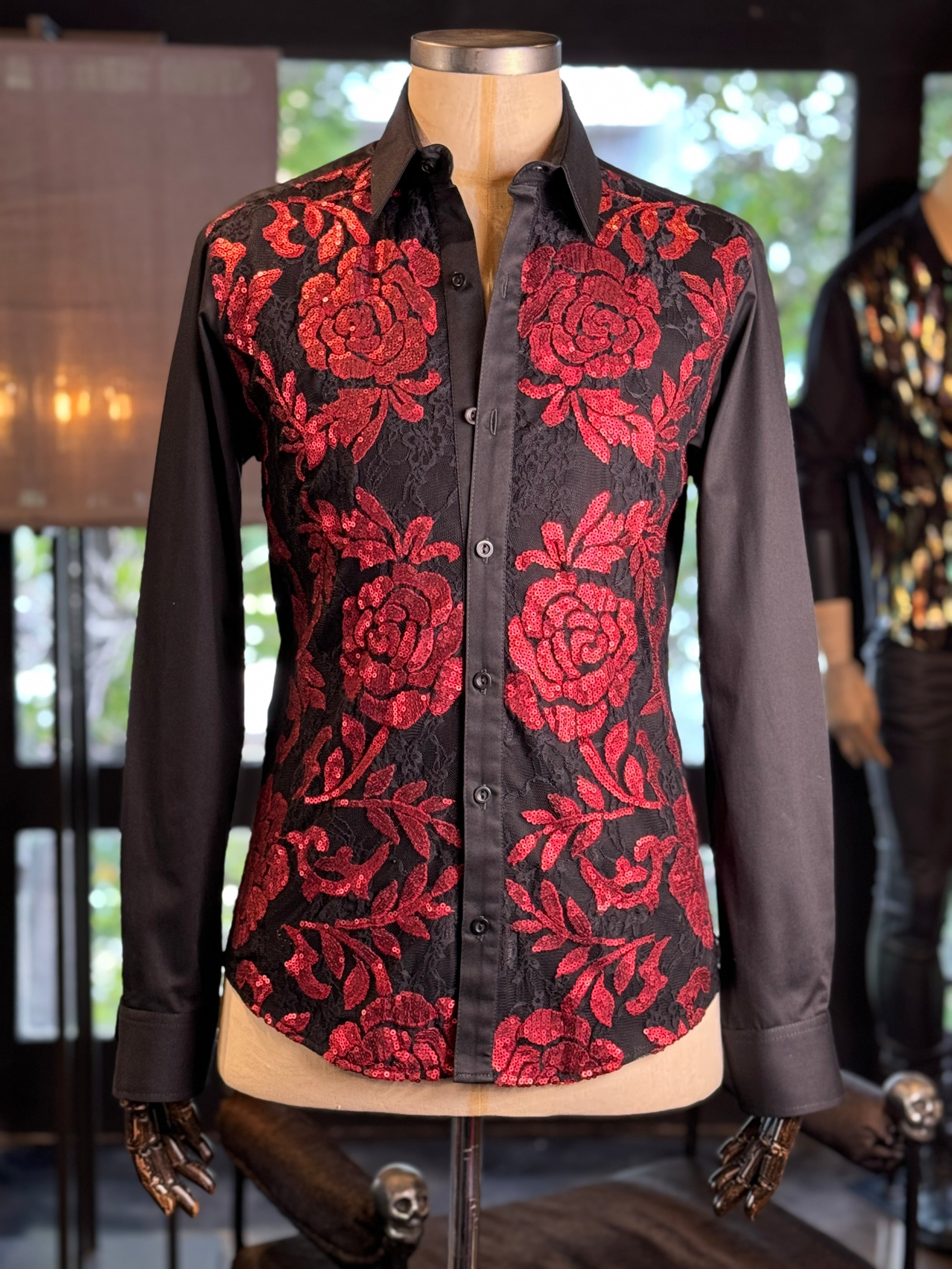 Camisa rosas rojas lentejuelas