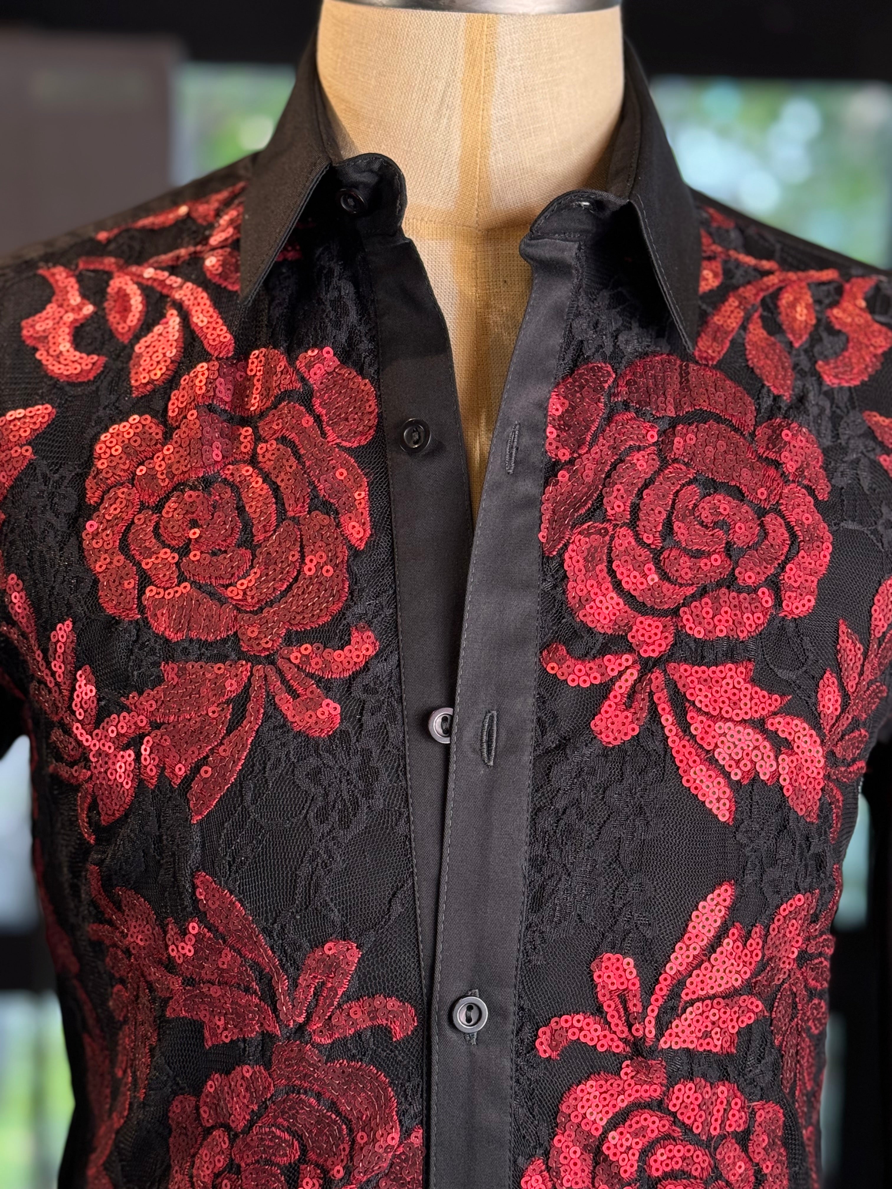 Camisa rosas rojas lentejuelas