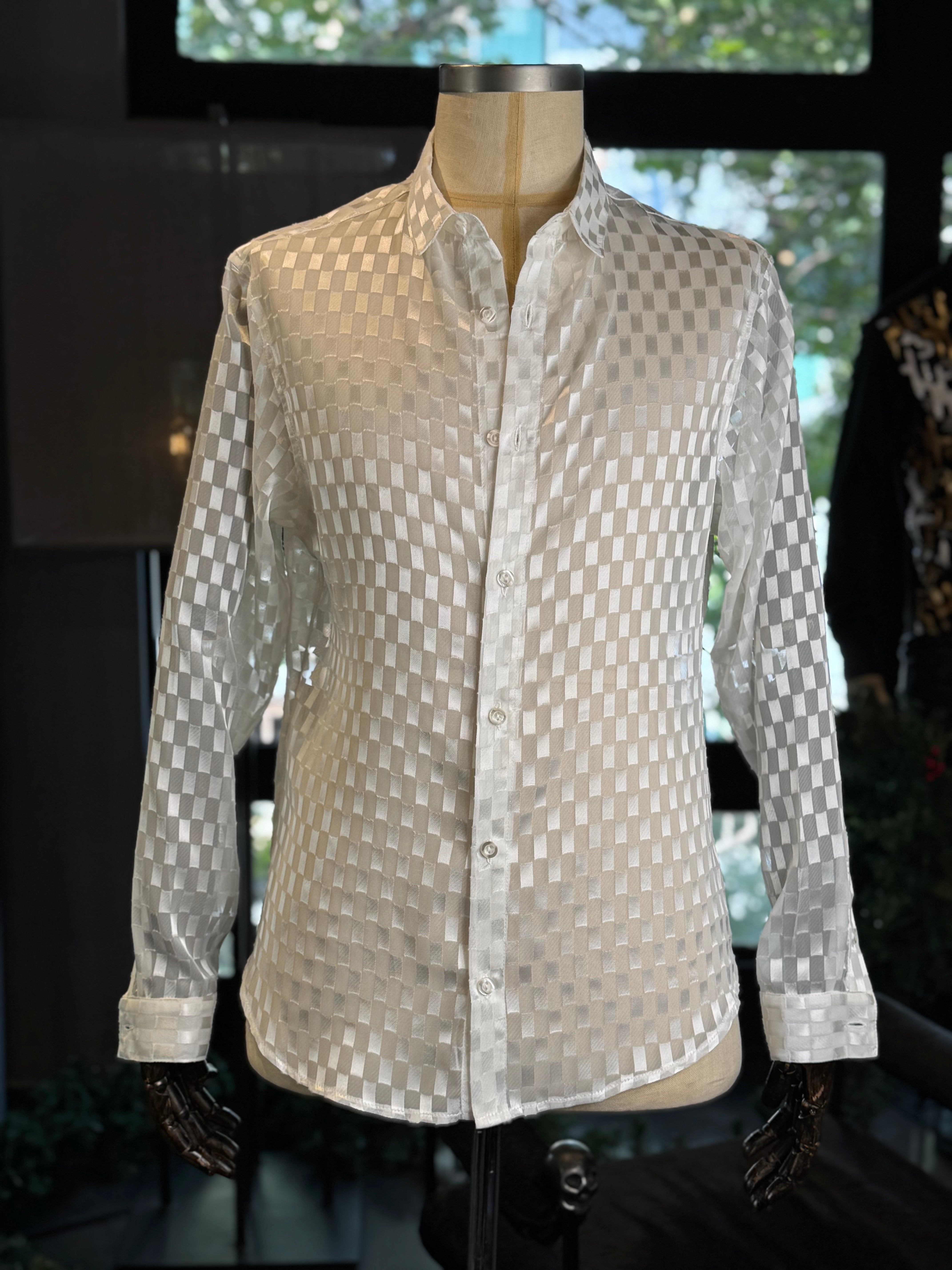 Camisa blanca cuadros transparente