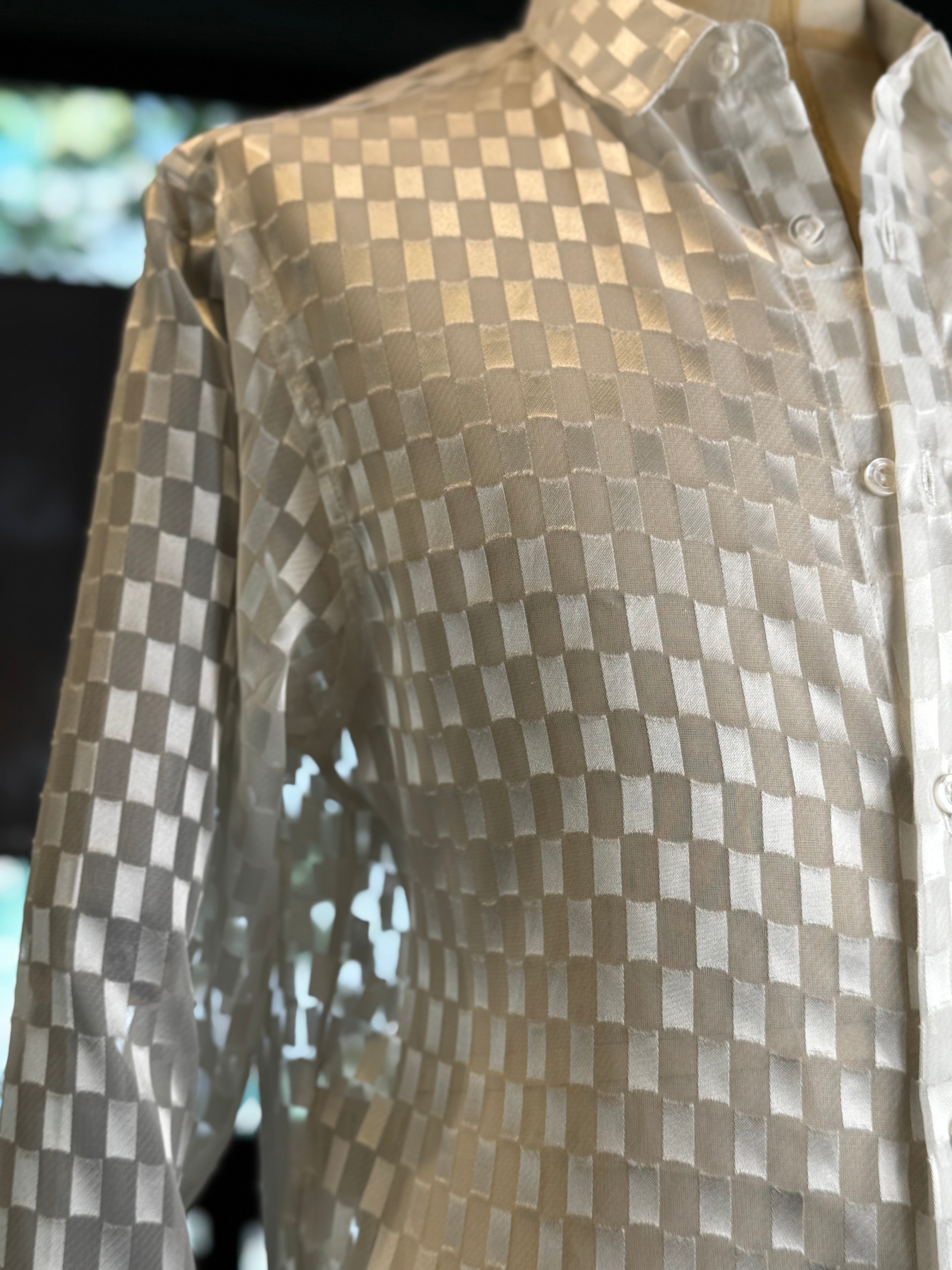 Camisa blanca cuadros transparente