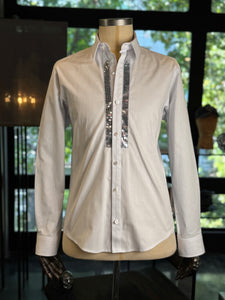 Camisa blanca tira lentejuela plata
