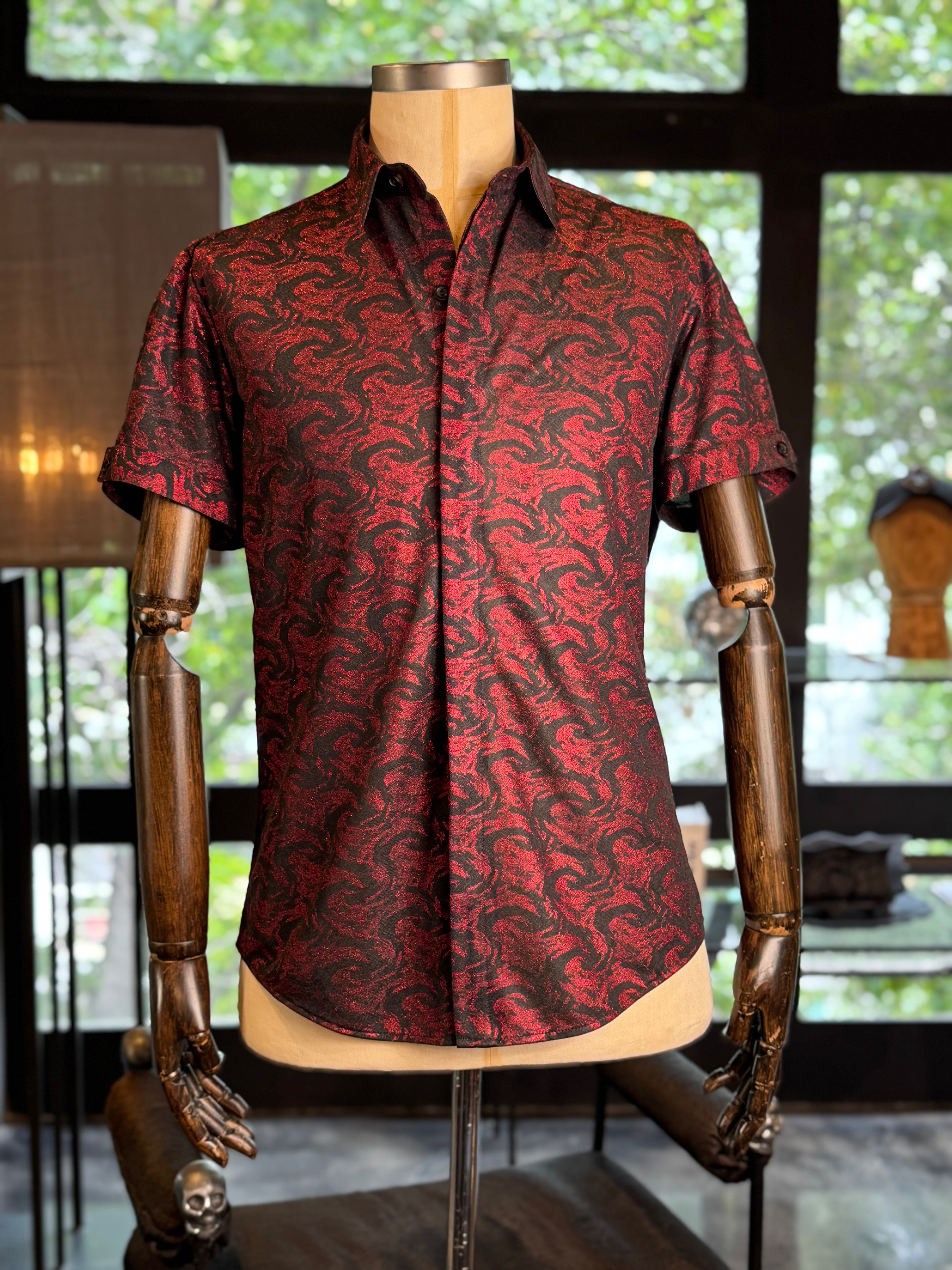 Camisa manga corta roja brillo